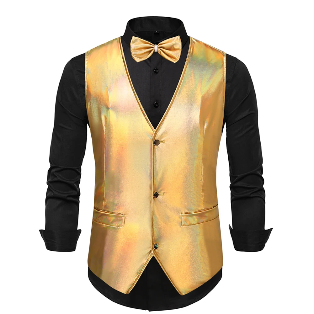 

Mens Steampunk Sleeveless V-Neck Disco Shiny Casual Waistcoat Suit Vest Waistcoats Gilet Vintage Tops Men Party Wedding Vests