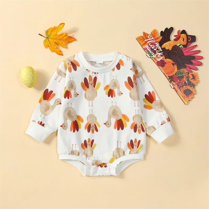 Baby Thanksgiving Romper Cute Turkey Print Long Sleeve Crew Neck Bodysuit Newborn Fall Clothes 
Baby Thanksgiving Romper Cute Turkey Print Long Sleeve Crew Neck Bodysuit Newborn Fall Clothes