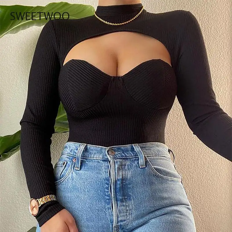 2022 Cutout Tops Autumn Women Slim Fit T-Shirts Solid Color Rib Knit Chic Sexy Low Cut Neck Long Sleeve Base Shirts Fashion Tide
2022 Cutout Tops Autumn Women Slim Fit T-Shirts Solid Color Rib Knit Chic Sexy Low Cut Neck Long Sleeve Base Shirts Fashion Tide