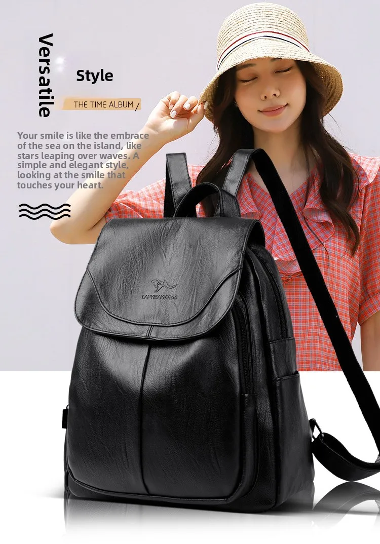 Women's Large Capacity Soft Leather Backpack Fashionable Versatile Travel Bag Urban Minimalist Style PU Material Zipper Opening Women's Large Capacity Soft Leather Backpack Fashionable Versatile Travel Bag Urban Minimalist Style PU Material Zipper Opening