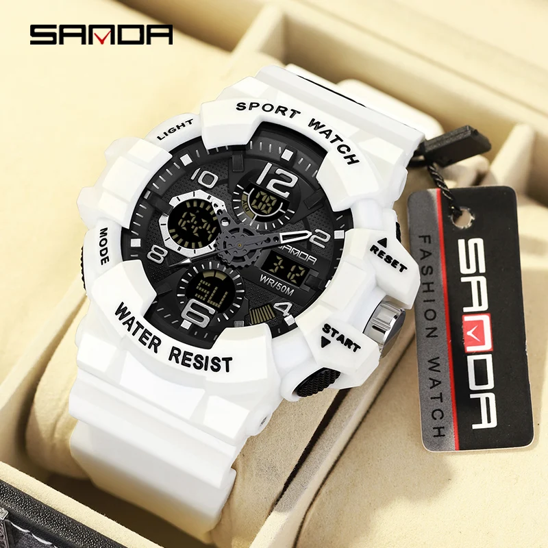 

SANDA Men Military Watches White Sport Watch LED Digital 50M Waterproof Watch Men Multifunction Clock Relogio Masculino 3168