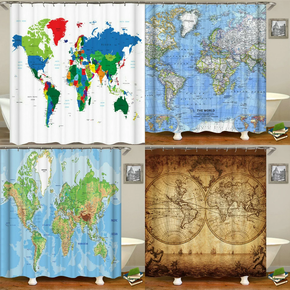 Waterproof Shower Curtain 3d Printed World Map Bath Curtains Bathroom Polyester Cloth Home With Hooks 180*180cm Bath Curtain
Waterproof Shower Curtain 3d Printed World Map Bath Curtains Bathroom Polyester Cloth Home With Hooks 180*180cm Bath Curtain