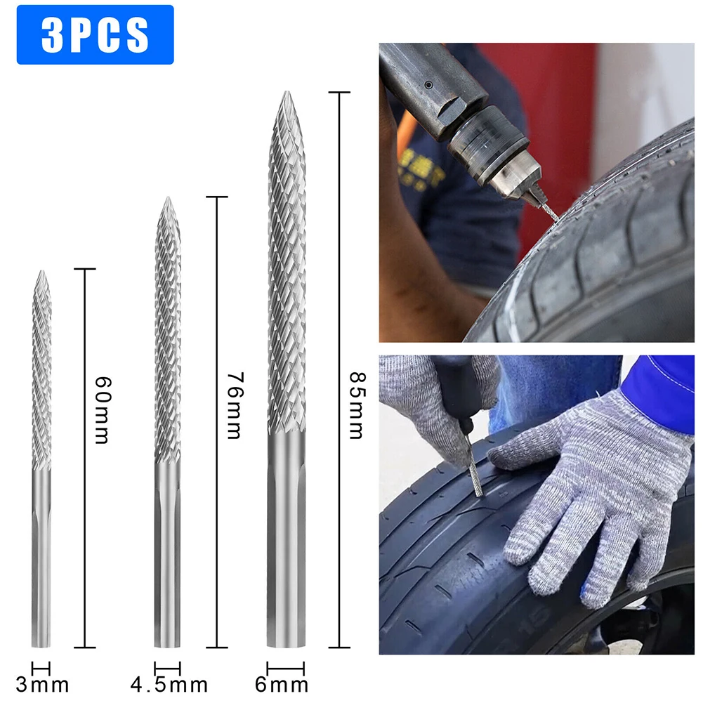 3PCS Tire Repair Carbide Burr Drill Bit Car Wire Cutter Tools Kit 3mm/4.5mm/6mm Carbide Drill Bits Wear Parts
3PCS Tire Repair Carbide Burr Drill Bit Car Wire Cutter Tools Kit 3mm/4.5mm/6mm Carbide Drill Bits Wear Parts