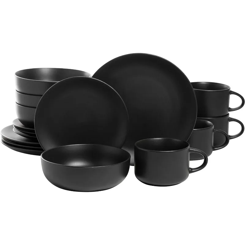 

10 Strawberry Street Wazee Matte Coupe Dinnerware Set, 16 Pc, Black