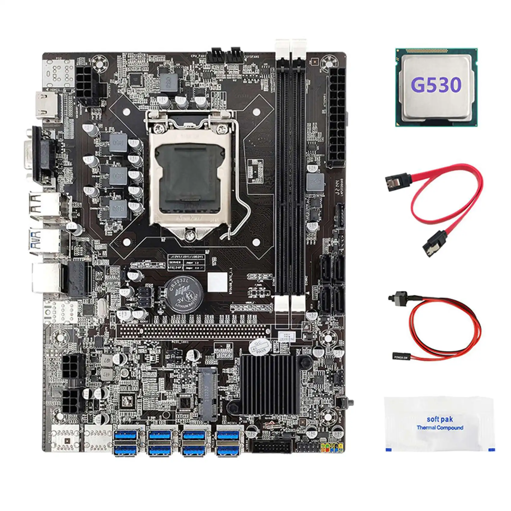 B75 ETH Mining Motherboard 8XPCIE To USB+G530 CPU+SATA Cable+Switch Cable+Thermal Grease LGA1155 Miner Motherboard
B75 ETH Mining Motherboard 8XPCIE To USB+G530 CPU+SATA Cable+Switch Cable+Thermal Grease LGA1155 Miner Motherboard