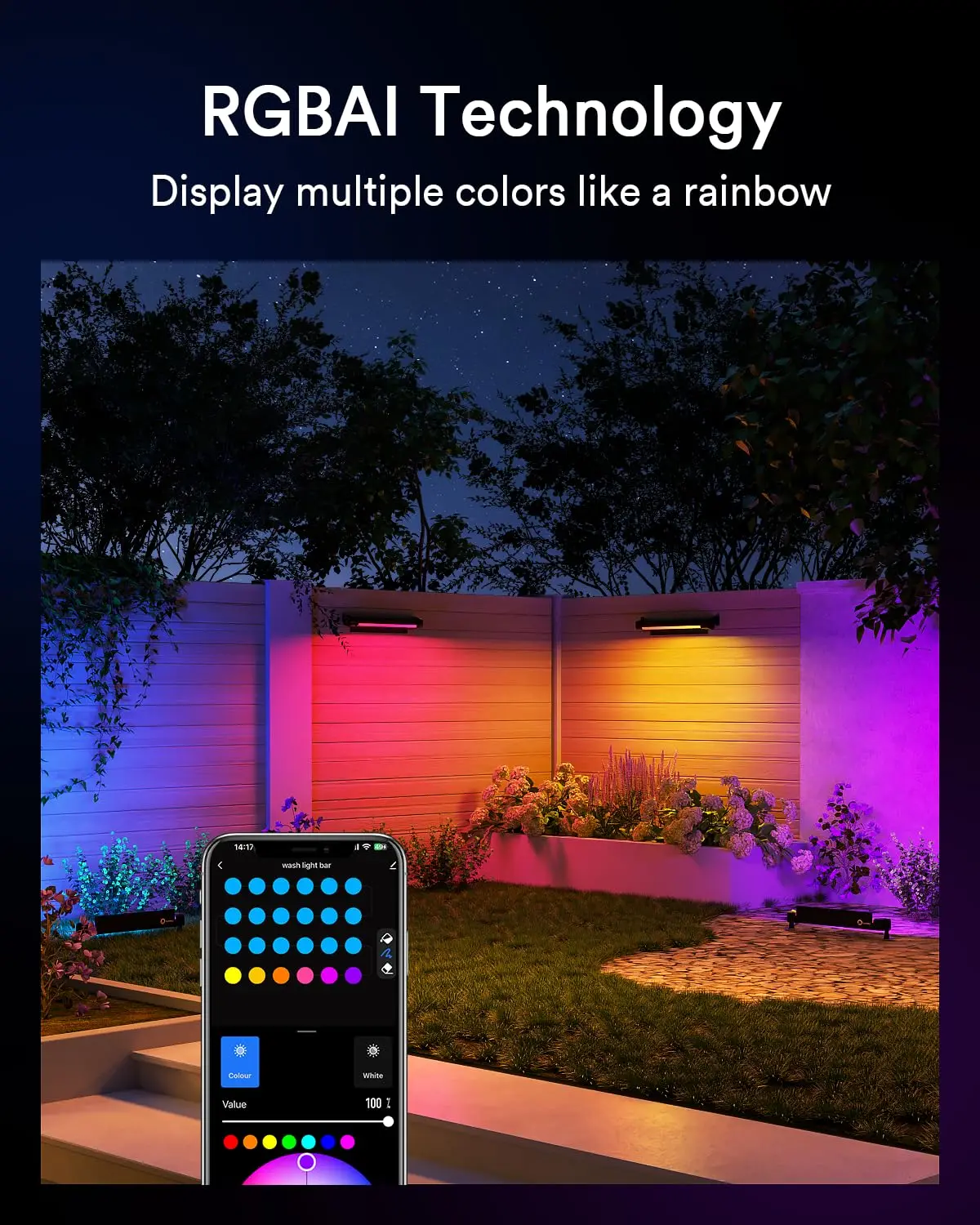 Lumary Smart Outdoor Light Bar, 48W RGBAIWW Color Changing LED Wall Washer Light Bar, IP65 Waterproof LED Wash Light Bar for Yar
Lumary Smart Outdoor Light Bar, 48W RGBAIWW Color Changing LED Wall Washer Light Bar, IP65 Waterproof LED Wash Light Bar for Yar