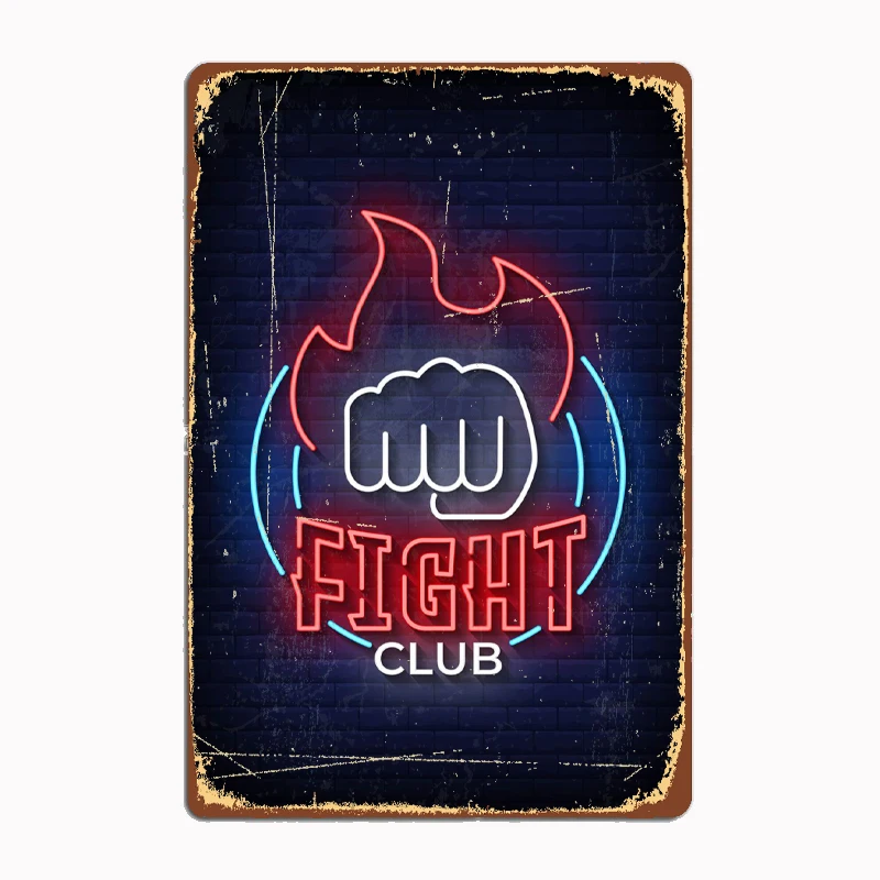 

Fight Club Neon Metal Sign Mural Painting Cinema Living Room Cinema Funny Tin Poster Retro Man Cave Home Tavern