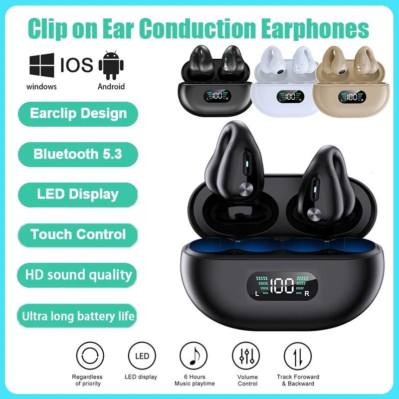 

Fast Delivery TWS Q80 Wireless Bluetooth Headphones 5.3 Bone Conduction Earphones Earclip Touch Control Earbuds Hifi Sports With