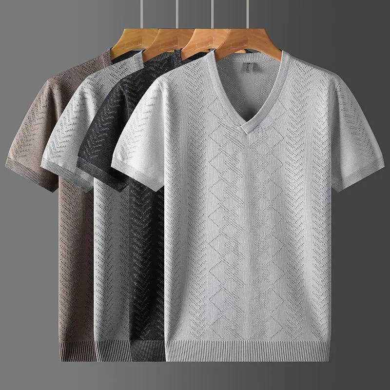 Men 2024 Spring Autumn New V Neck Knitted T-Shirts Men Clothing Slim Fit Casual Tops Male Short Sleeve Tee Shirt Streetwear D33
Men 2024 Spring Autumn New V Neck Knitted T-Shirts Men Clothing Slim Fit Casual Tops Male Short Sleeve Tee Shirt Streetwear D33