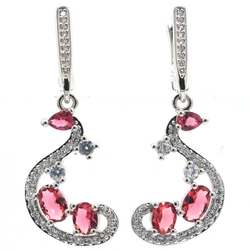 

Buy 3 get 1 free 38x14mm Lovely Cute Pink Raspberry Rhodolite Garnet London Blue Topaz Silver Earrings Daily Wear