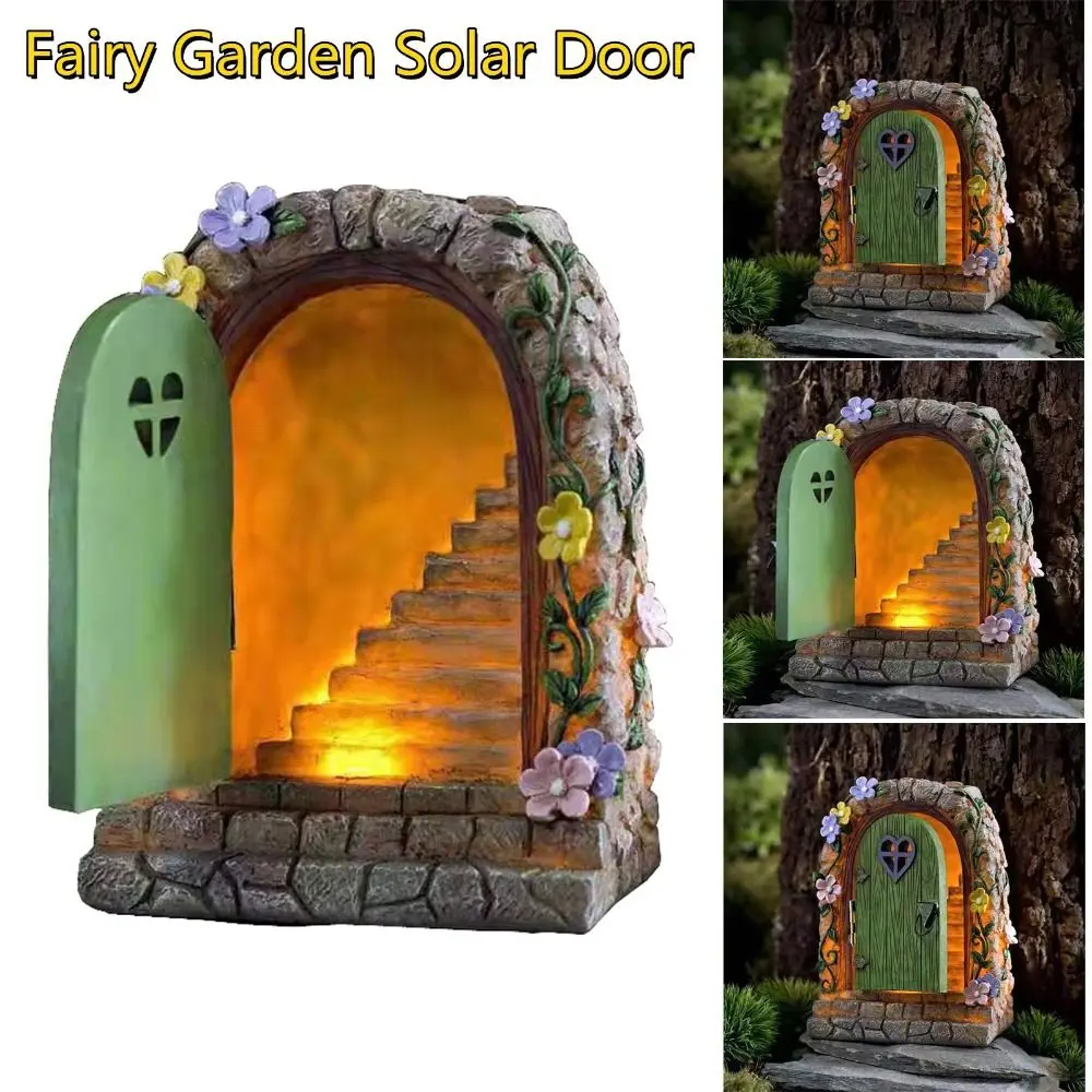 

Resin Solar Fairy Door Light Art Statues Funny Waterproof Fairy Door Decorations Handmade Lifelike Garden Door Statue Lawn