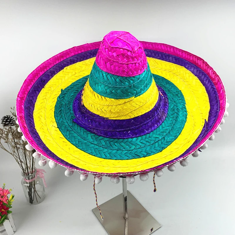 

Carnival Sombrero Men Women Party Sun Hats Natural Straw Mexican Hat Wide Brim Panama Bucket Hats Adjustable Fashion Retro Caps