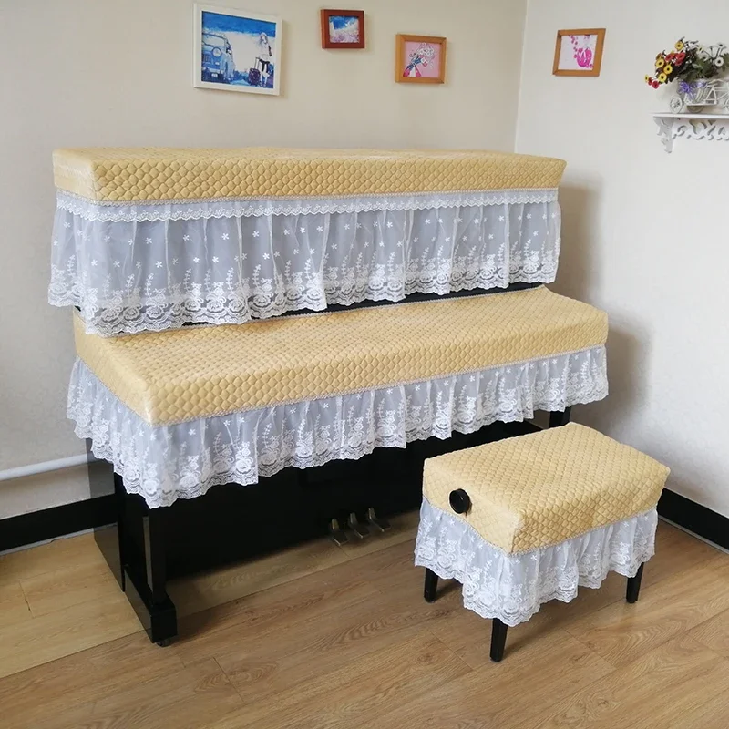 

Elegant Lace Piano Cover 3PCS Set Three Pieces Quilted Cotton Dustproof Piano Cloth Beautiful Home Decoration Piano Bench Cover