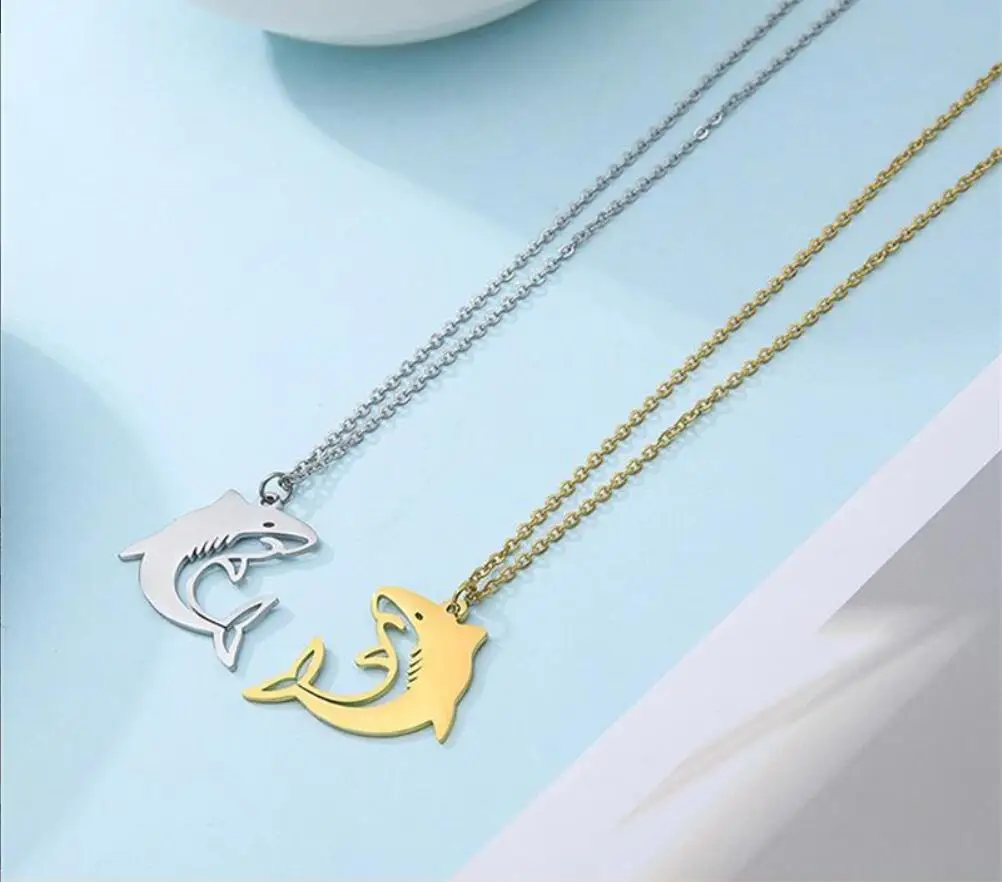 

1PC Stainless Steel for Women Big Shark Necklace Gold Color Shark Pendant Choker Collar Wedding Party Jewelry Gift F0992