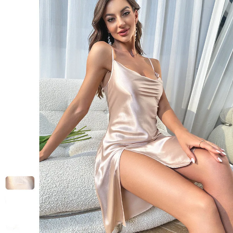 Sexy Backless High Split Women Nightdress Sleepwear Summer Strap Nightwear Gown Homewear Satin Home Dress Intimate Lingerie
Sexy Backless High Split Women Nightdress Sleepwear Summer Strap Nightwear Gown Homewear Satin Home Dress Intimate Lingerie