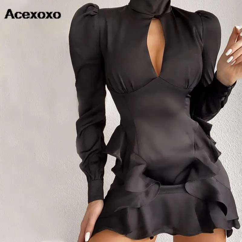 The new women's autumn 2023 long-sleeved irregular falbala sexy satin hubble-bubble sleeve dress woman
The new women's autumn 2023 long-sleeved irregular falbala sexy satin hubble-bubble sleeve dress woman