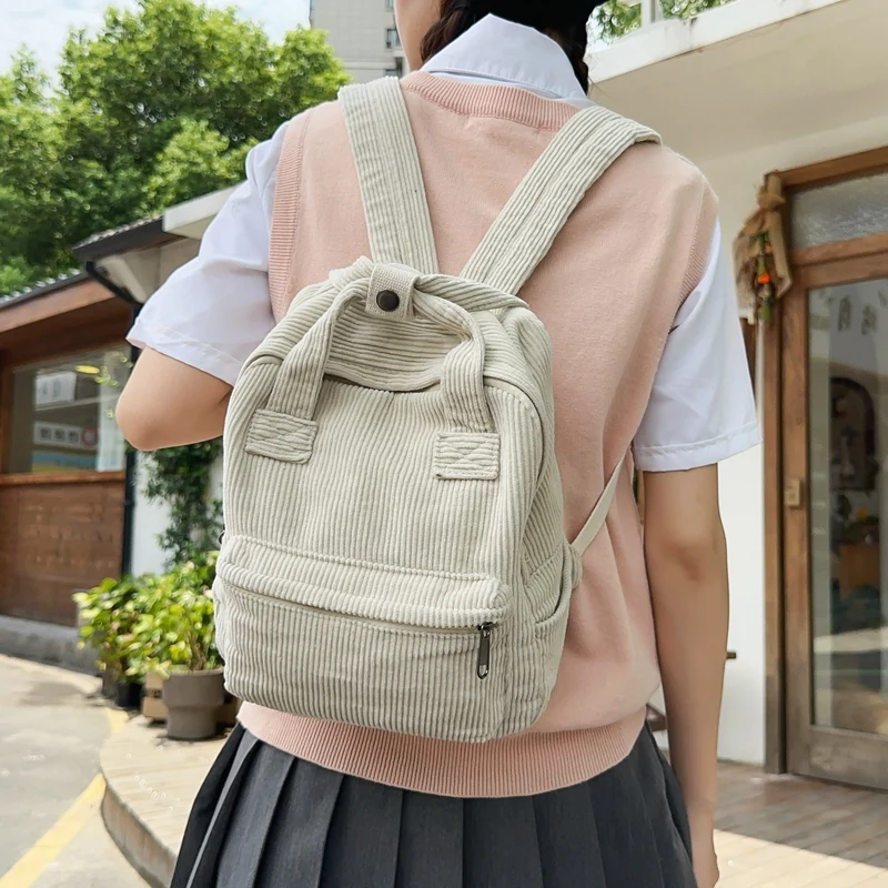 

Solid Corduroy Backpack Y2K Bags For Women Shoulders Bag Travel Knapsack Student Packbag Vintage Rucksack Korean Mochila Bookbag