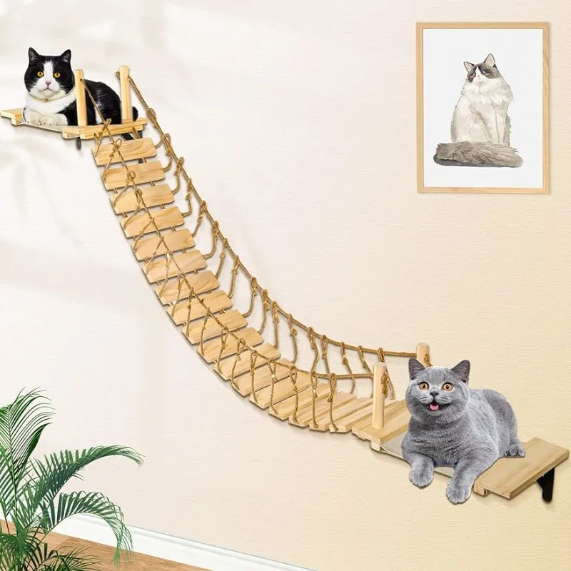 

Настенные полки/мост для кошек Calmbee, 70 дюймов, настенное крепление, кошачий окунь, деревянный гамак, дерево для кошек/альпинизм/облачная полка