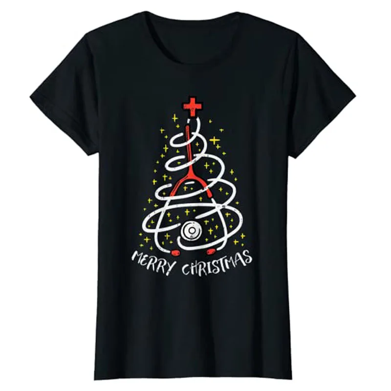 Womens Merry Christmas Nurse Xmas Tree Scrub Top Women Stethoscope T-Shirt Gift Basics Cotton Graphic Tee Nursing X-mas Pajamas
Womens Merry Christmas Nurse Xmas Tree Scrub Top Women Stethoscope T-Shirt Gift Basics Cotton Graphic Tee Nursing X-mas Pajamas
