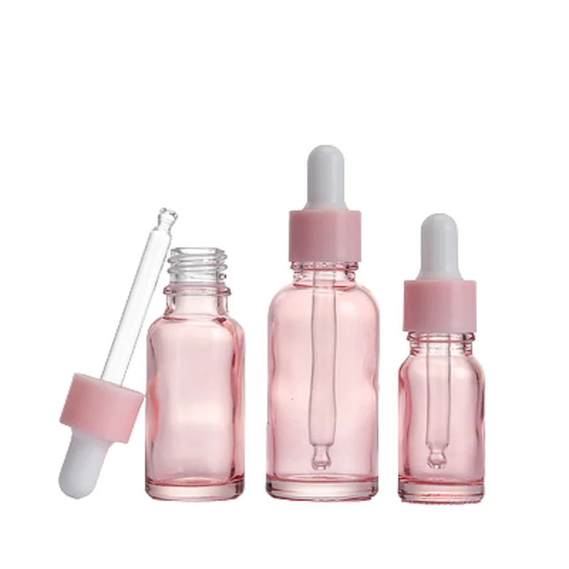 

10pcs Essential Oil Dropper Vials Empty Glass Clear Pink White Rubber Top 5ml 100ml Refillable Cosmetic Packaging Essence Bottle