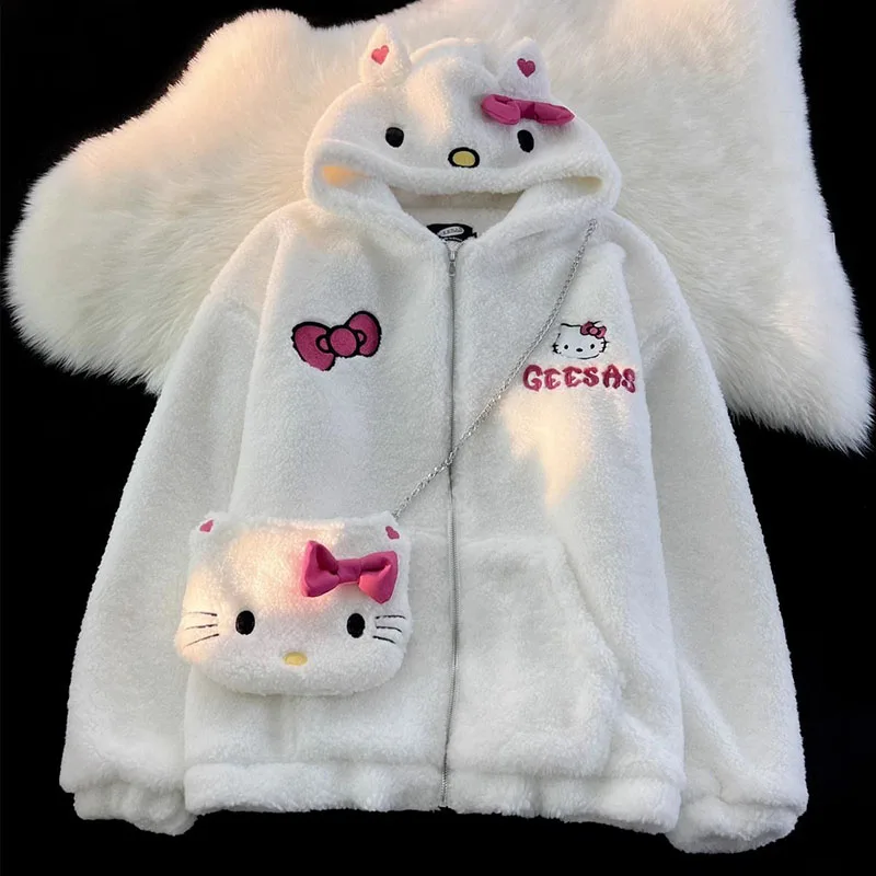 Кавайное флисовое пальто Sanrio из ягненка с рисунком Hello Kitty, Симпатичная зимняя стильная плюшевая утепленная хлопковая одежда для девушек, подарки
Кавайное флисовое пальто Sanrio из ягненка с рисунком Hello Kitty, Симпатичная зимняя стильная плюшевая утепленная хлопковая одежда для девушек, подарки