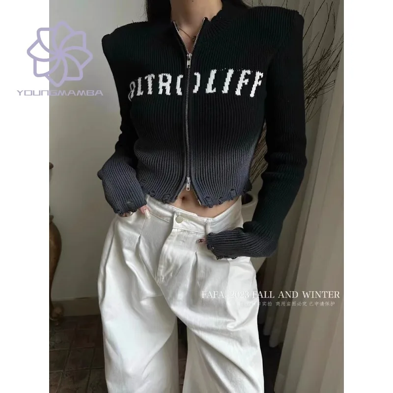 Double Zipper Knitted Sweater for Women 2023 Spring Autumn New Korean Fashion Letter Gradient Cardigan Vintage
Double Zipper Knitted Sweater for Women 2023 Spring Autumn New Korean Fashion Letter Gradient Cardigan Vintage
