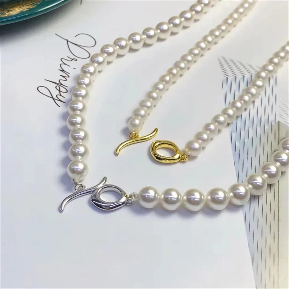 

DIY Pearl OT Clasps Accessories S925 Sterling Silver Single Breasted Fashion Sweater Chain Necklace Handmade Beaded Buckle K018