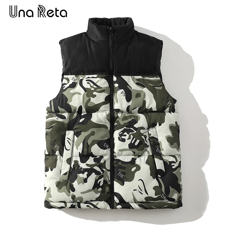 

Una Reta Winter Vest Men Cotton Waistcoats New Couple Winter Warm Sleeveless Jacket Hip Hop Camouflage Print Vest Coat