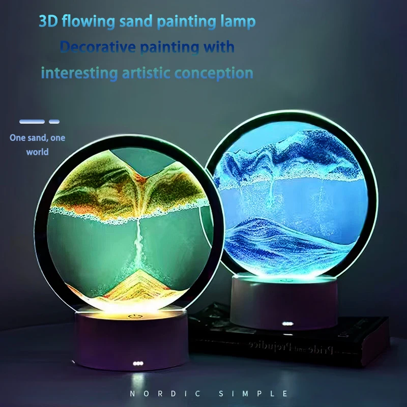 

Desktop Quicksand Painting Dynamic Hourglass Decoration Creative Decompression Bedroom Bedside Table Lamp 3D Three-Dimensional