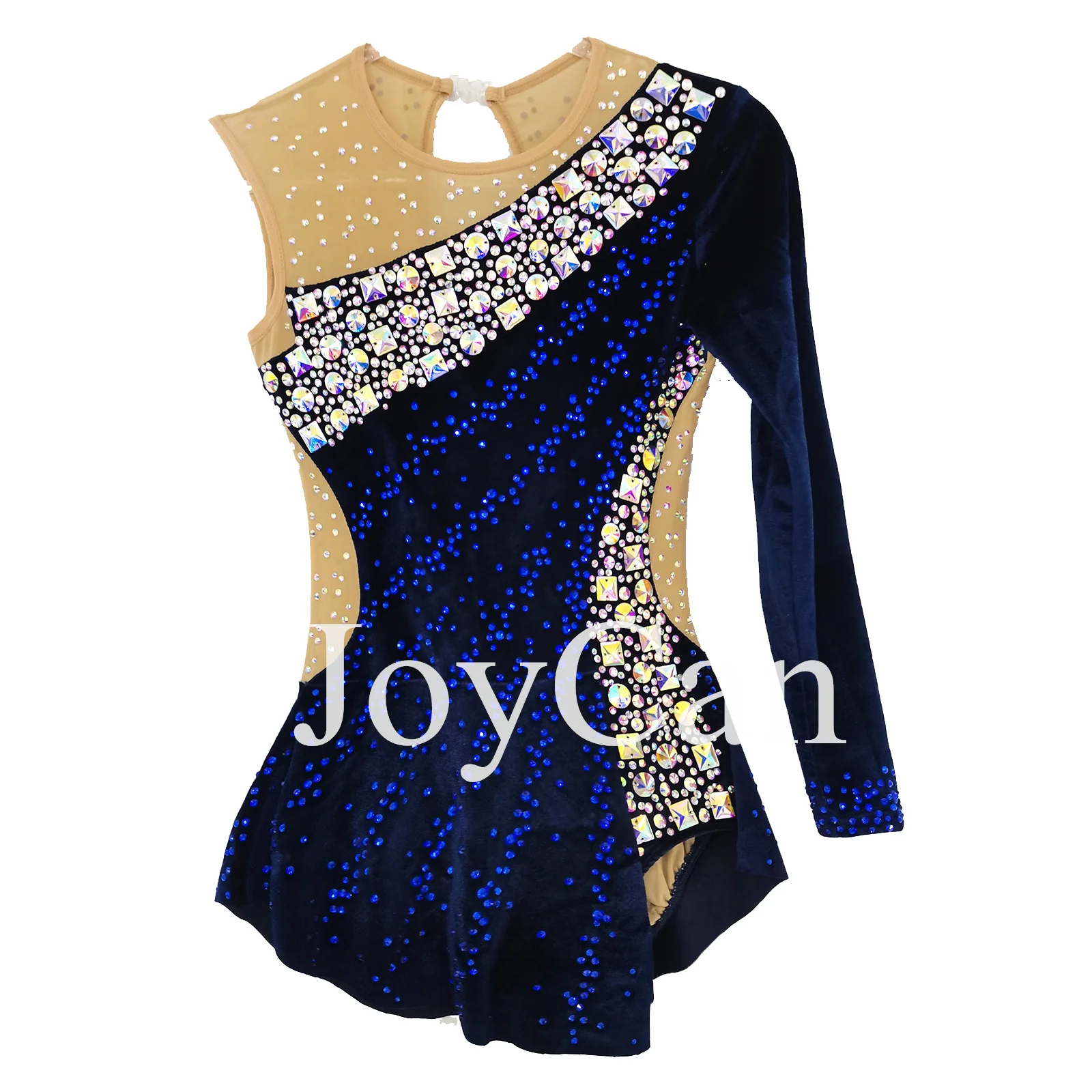 

JoyCan Ice Figure Skating Dress Girls Blue Spandex Stretchy Mesh Competition Dance Wear Customized