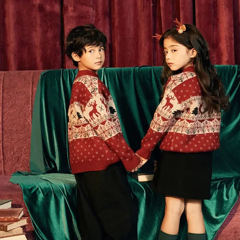 

Свитер для мальчиков и девочек осень/зима милый Рождественский красный топ Корейская версия утепленный пуловер для малышей вязаная одежда для подростков 7 9 14 лет