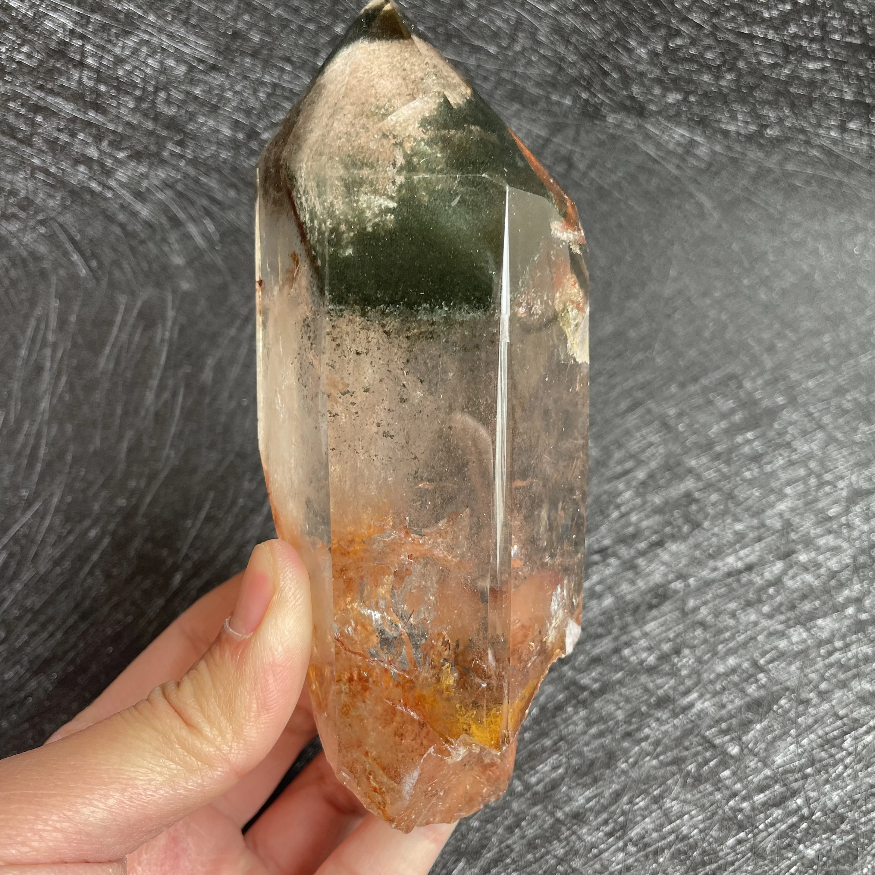 

566g Natural Stone Crystal Tower Green Phantom Wand Point Decor Polished Garden Quartz Obelisk Healing Gift Reiki L133