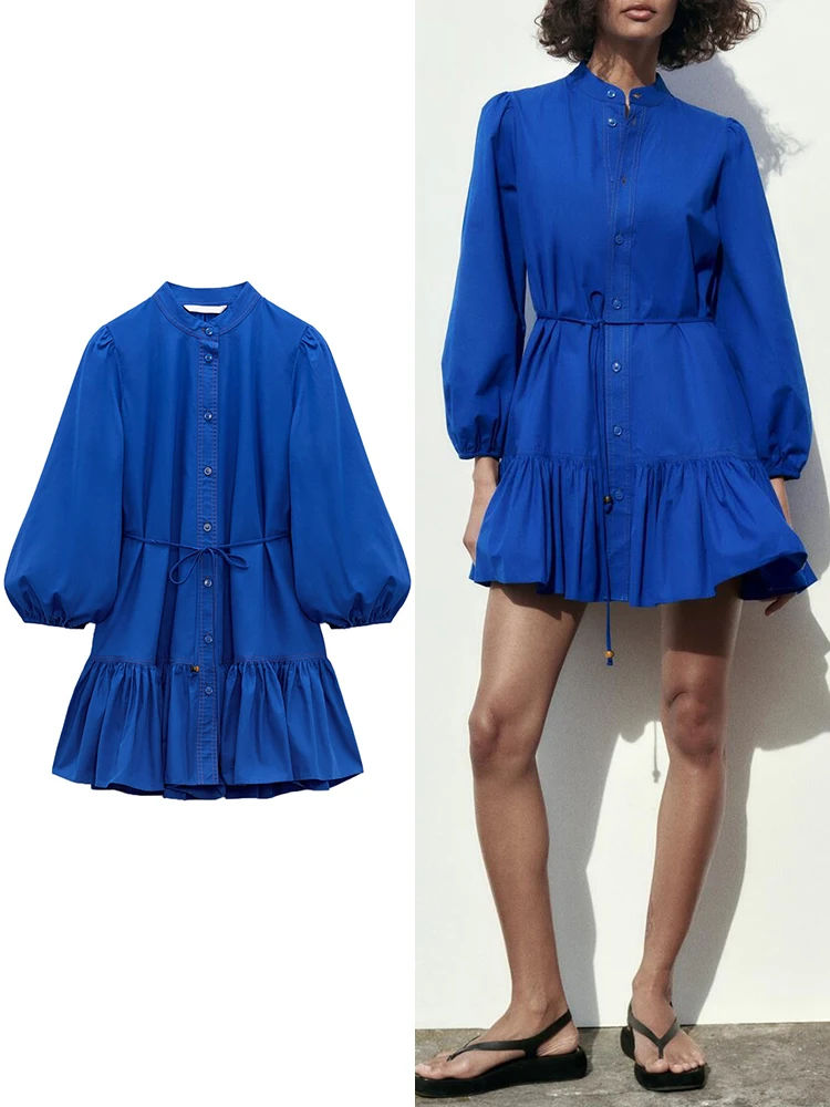 Women's Stacked Embellished Petticoat Dress Flap Neck Lantern Sleeve Button Waistband Mini Dress Stylish Pleated Ruffle Sun
Women's Stacked Embellished Petticoat Dress Flap Neck Lantern Sleeve Button Waistband Mini Dress Stylish Pleated Ruffle Sun