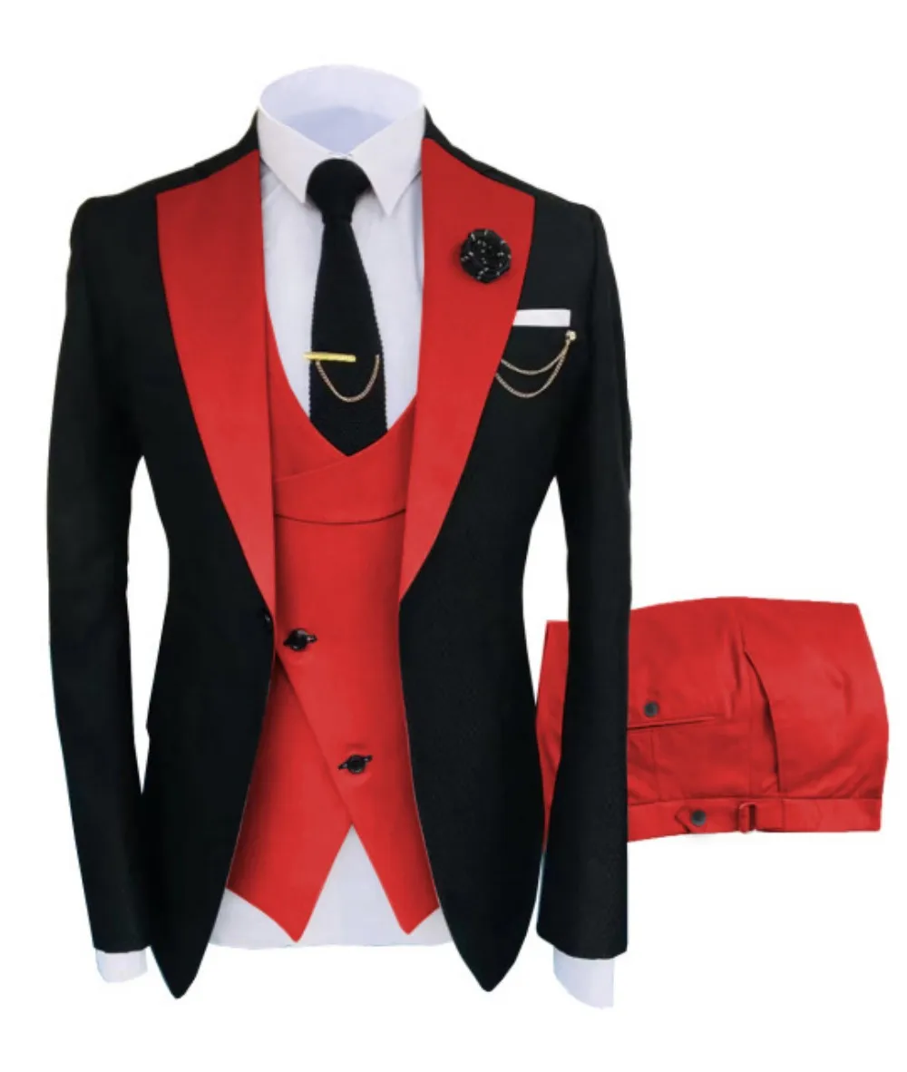 2023 Men Tuxedo Suits For Wedding Groom Blazer Groomsmen Black Red Vest Pants Costume Homme 3 Piece Slim Fit Terno Masculino
2023 Men Tuxedo Suits For Wedding Groom Blazer Groomsmen Black Red Vest Pants Costume Homme 3 Piece Slim Fit Terno Masculino