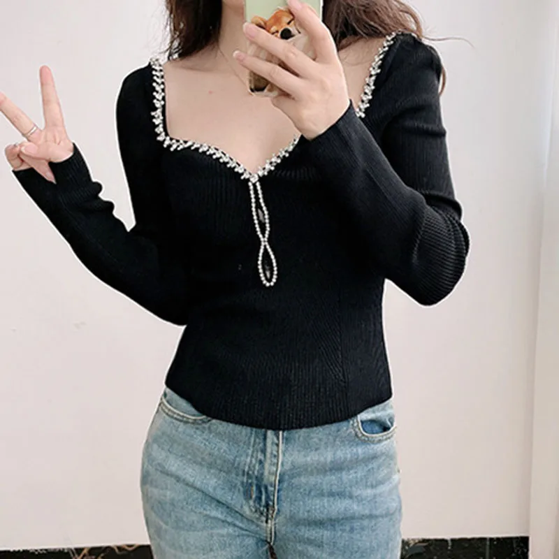 Women's Black Slash Neck Sweater, Knitted Pullover, Long Sleeve, Diamond, Elegant, Slim, Monochromatic, Autumn, 2024
Women's Black Slash Neck Sweater, Knitted Pullover, Long Sleeve, Diamond, Elegant, Slim, Monochromatic, Autumn, 2024