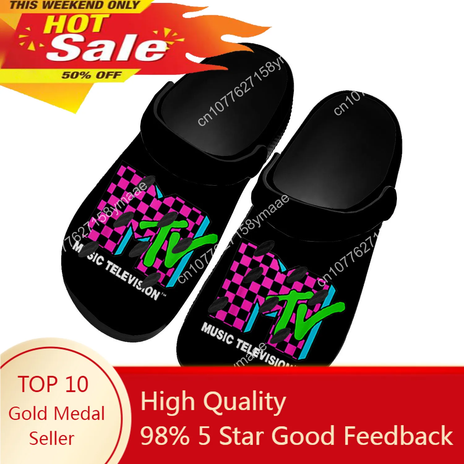 

Mtv Music Television Home Clog Mens Women Teenager Sandals Shoes Garden Bespoke Customized Breathable Shoe Beach Hole Slippers