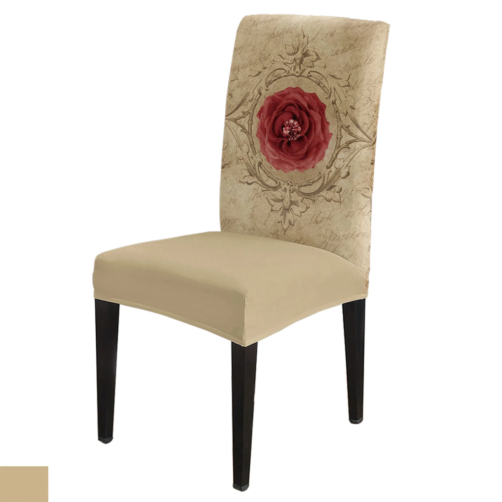 

Retro Red Flower Gem Dining Chair Cover 4/6/8PCS Spandex Elastic Chair Slipcover Case for Wedding Hotel Banquet Dining Room