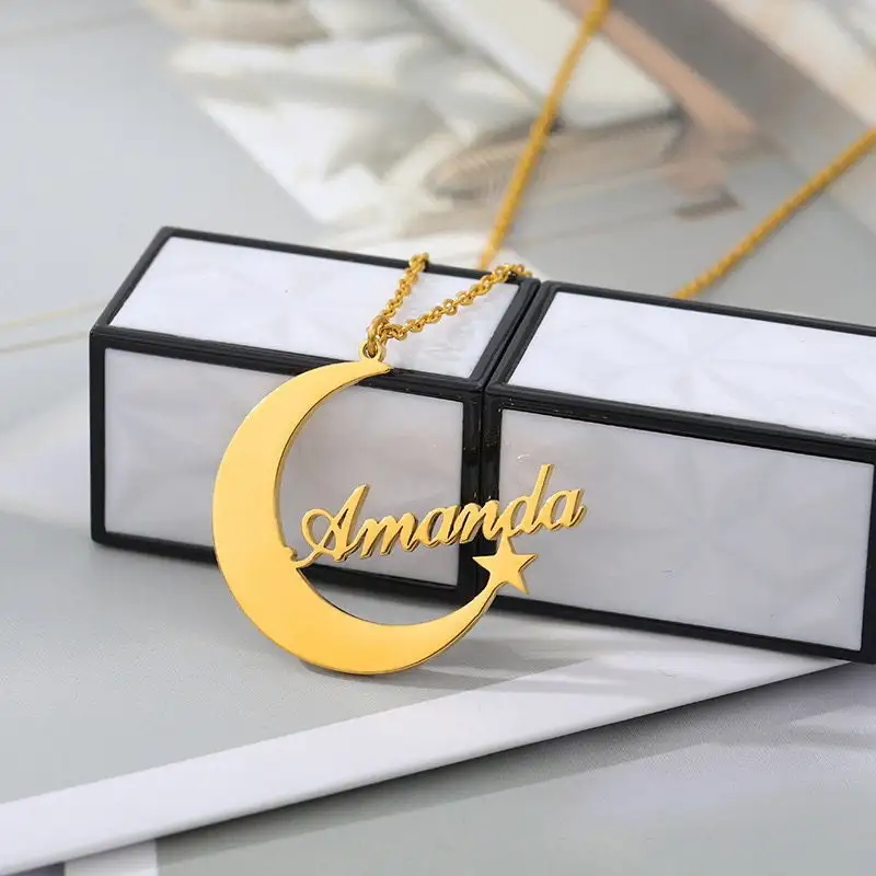 Customized Moon and Star Name Necklace, Stainless Steel Gold Nameplate Necklace, Women's Gift Jewelry
Customized Moon and Star Name Necklace, Stainless Steel Gold Nameplate Necklace, Women's Gift Jewelry
