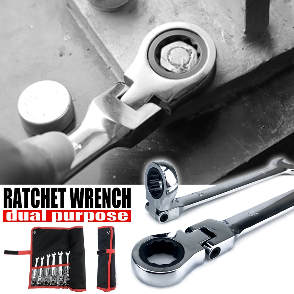 

12pcs Set Flex Head Ratchet Wrench Set Plum Blossom Open Combination Wrench Two-Way Double Fast Ratchet Wrench