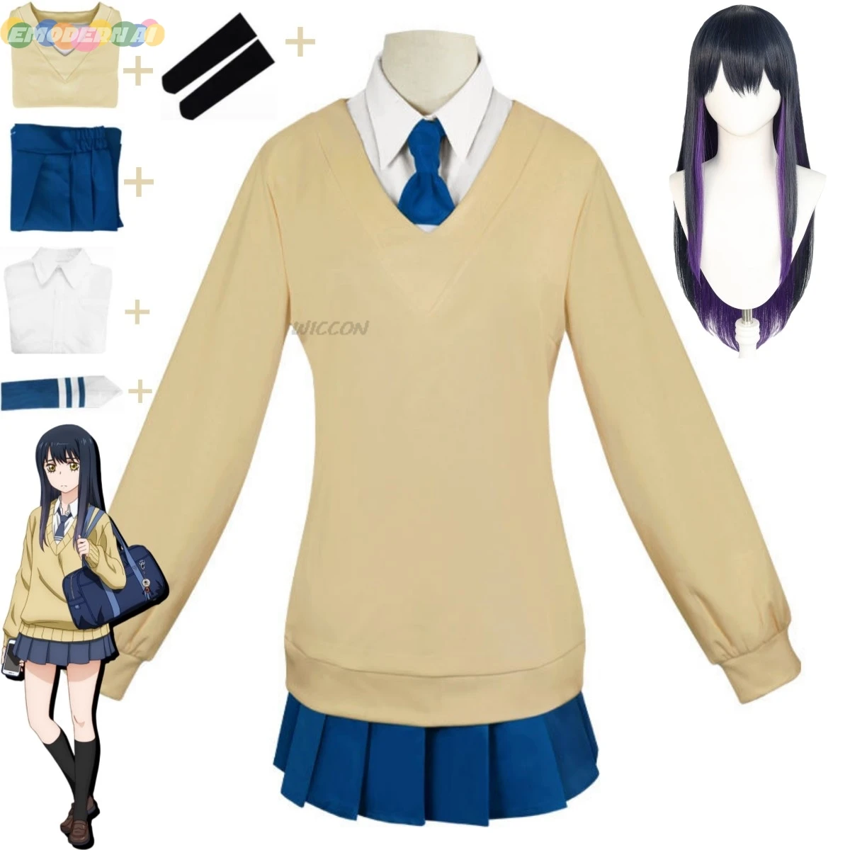 

Anime Mieruko Chan Yotsuya Miko Cosplay Costume JK Japanese School Uniforms Hoodies Shirt Wig Woman Lovely Kawaii Halloween Suit