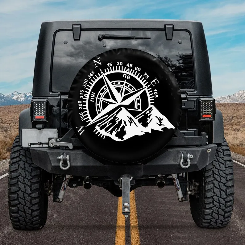 

Moutains Lovers - Compass Camping Truck Tire COVER, Father's Day Gift, Personalized Spare Tire COVER, Gift For Car Lover