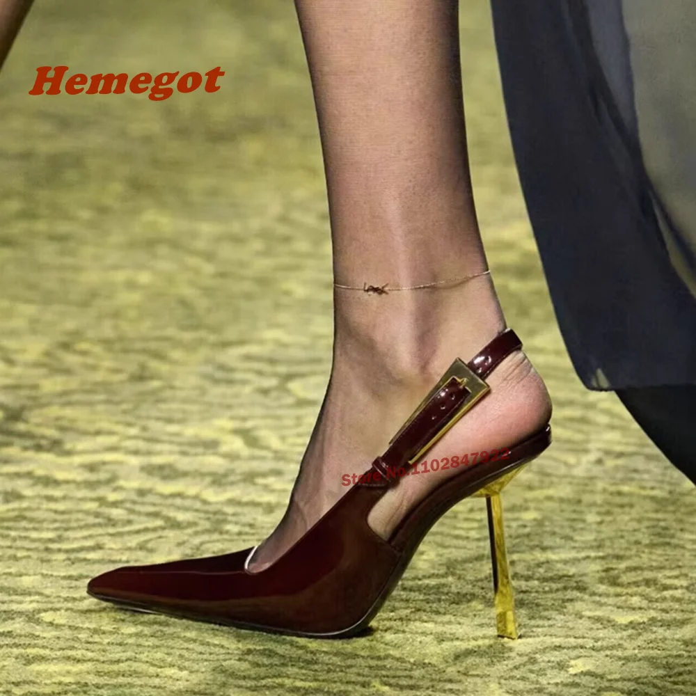 

Burgundy Strange Style Slingback Pumps Pointed Toe Buckle Strap Solid Women's Pumps High Heels Luxury Party Shoes Newest Sexy
