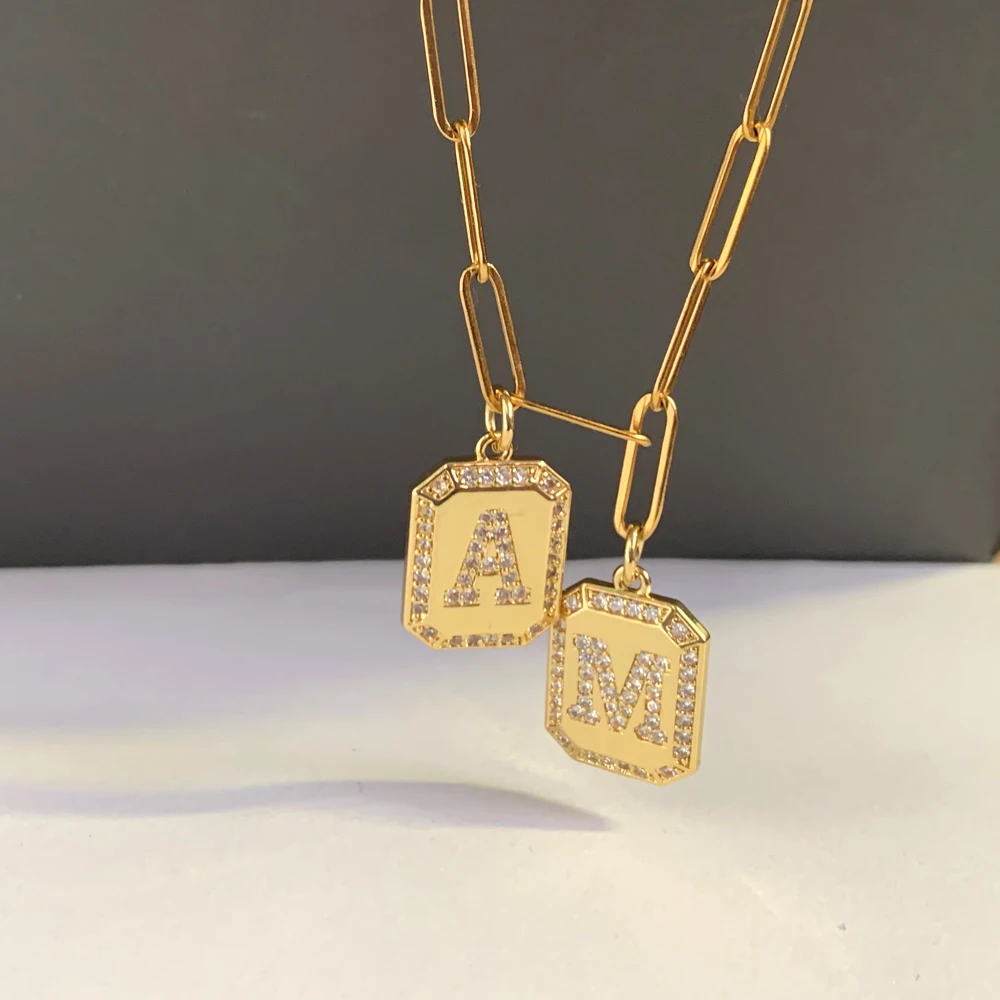 Customize Alphabet Letters Geometric Pendant Necklace Women Trendy Zircon Charm Gold Color Steel Chain Choker Making Jewelry 
Customize Alphabet Letters Geometric Pendant Necklace Women Trendy Zircon Charm Gold Color Steel Chain Choker Making Jewelry
