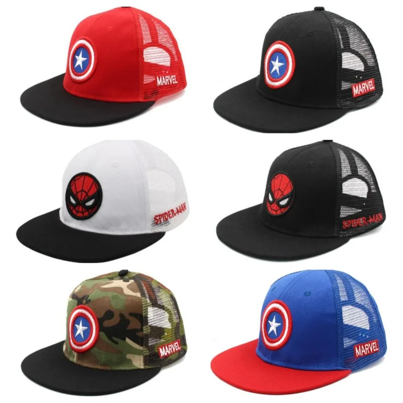 

Marvel Avengers Anime Character Theme Captain America Children's Pentagram Net Hat Baseball Cap Breathable Mesh Hat Kids Gifts