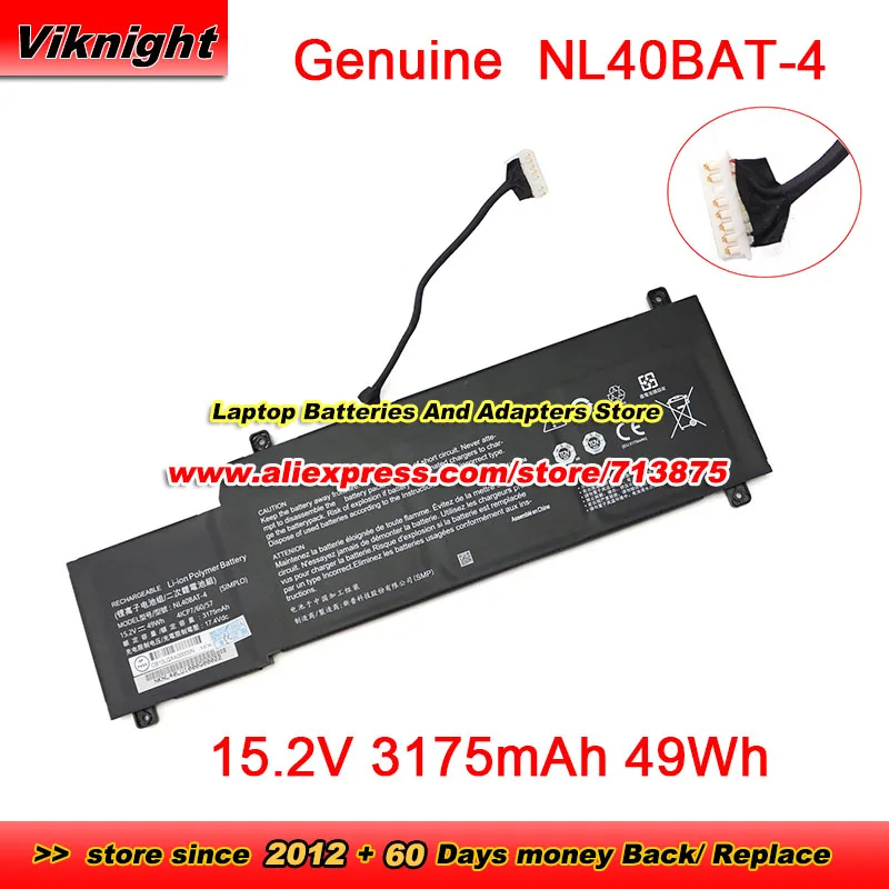 

Genuine NL40BAT-4 For Clevo Battery SIMPLO 15.2V 49WH 4ICP7/60/57 NKNL40LU1 3175mAh Li-ion Rechargeable Battery Packs