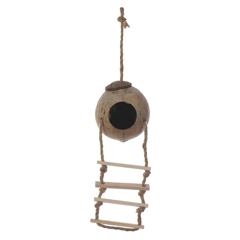 

Coconut Shell Bird Nest Natural Coconut Fiber Shell Bird House For Parrot Hangings Swing Hideout Toys With Ladder Breeding Nest