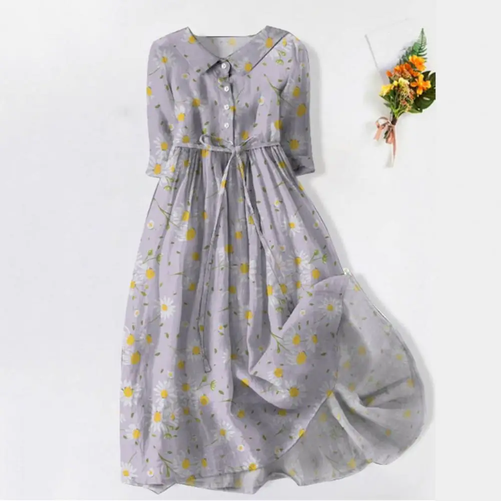 

Printed Dress Colorful Printed A-line Midi Dress with Belted Waist Pleated Hem for Women's Summer Vacation Style Women Casual