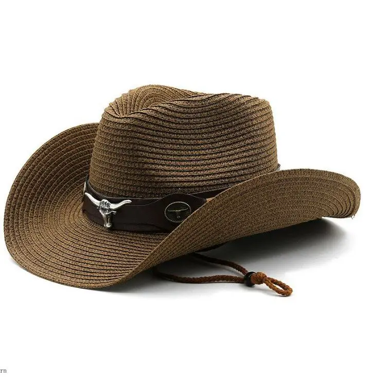 

Designer Brand Summer Men's and Women's Cowboy Straw Hats Outdoor Casual Sunscreen Cap Upturned Shade Gorras Para Hombres 모자