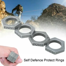 

Hexagon Retro Defense Ring Safe 4-Finger Ring Self Defence Protect Rings Outdoor Emergency Rescue Survival Window Breaker Tool