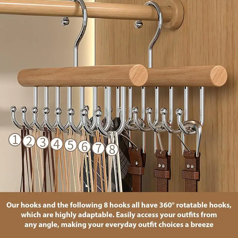 

8 Hook Multifunctional Solid Wood Hanger Perfect For Hanging Belts Hats Vests Underwear Wooden Tank Top Hanger Portable Hanger